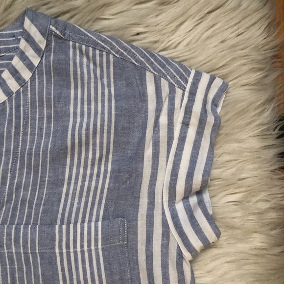 Rails Linen Blend Blue White Stripes Buttoned Cap Sleeves Relaxed Fit Dress XS - Picture 4 of 12